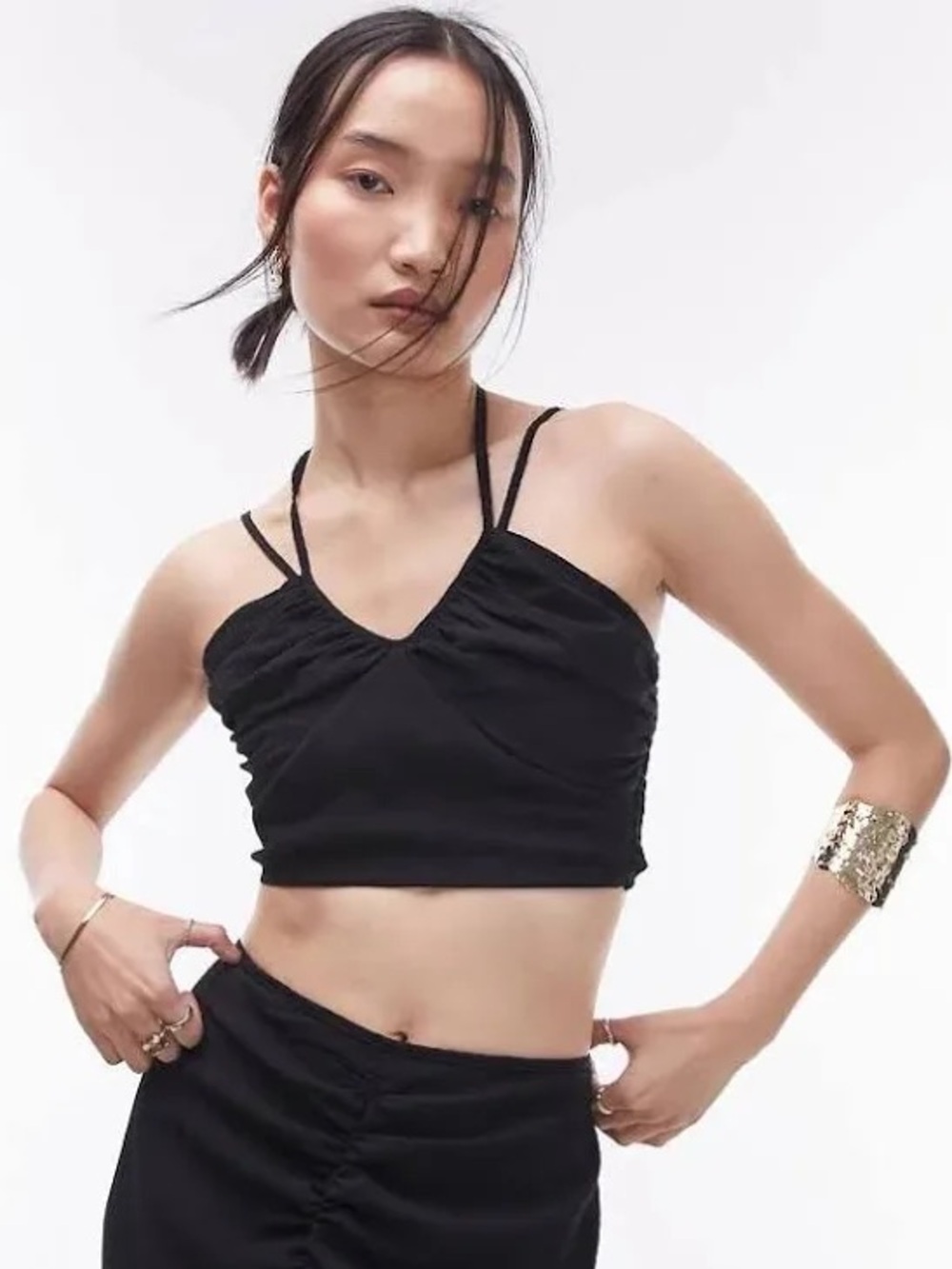 Topshop Black Ruched Halter Top. Size 14